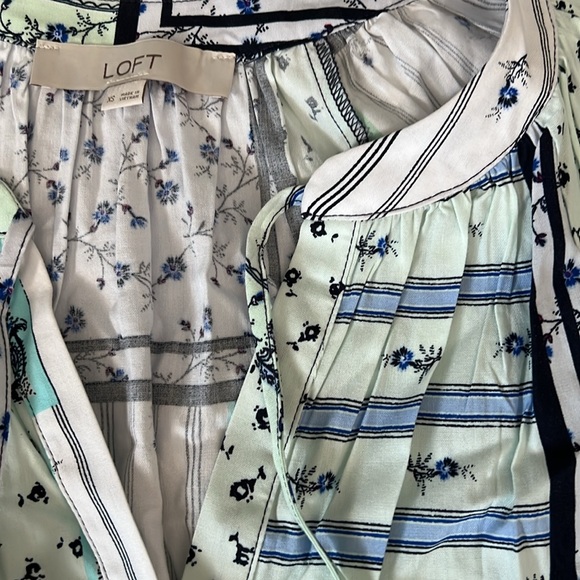 Loft Patchwork Tie Neck Puff Sleeve Top Sz XS Shirt ❤️🌞 - Picture 4 of 4